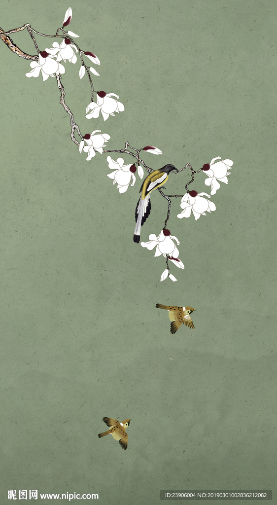 大尺寸花鸟壁画