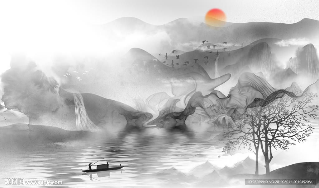 线条山水画图片