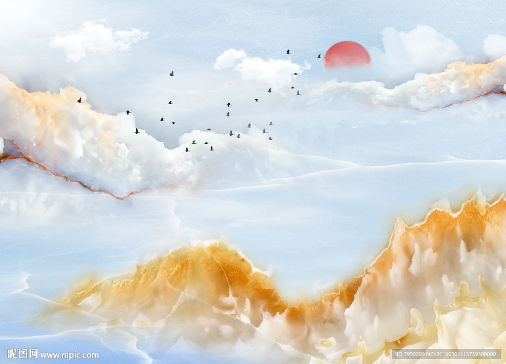 新中式大理石山水背景墙