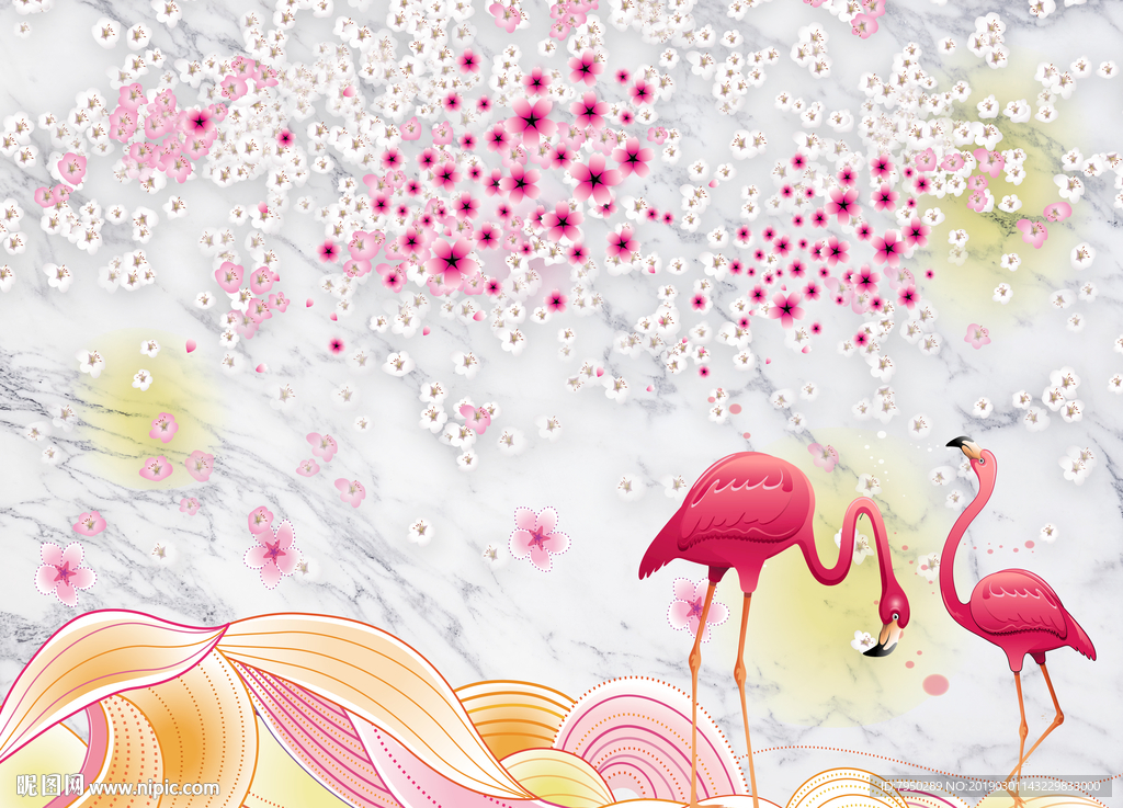 现代简约北欧火烈鸟背景墙