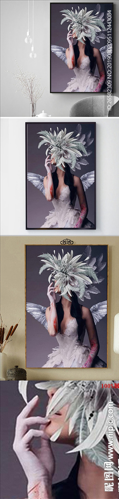 北欧现代艺术抽象奇幻美人花卉画