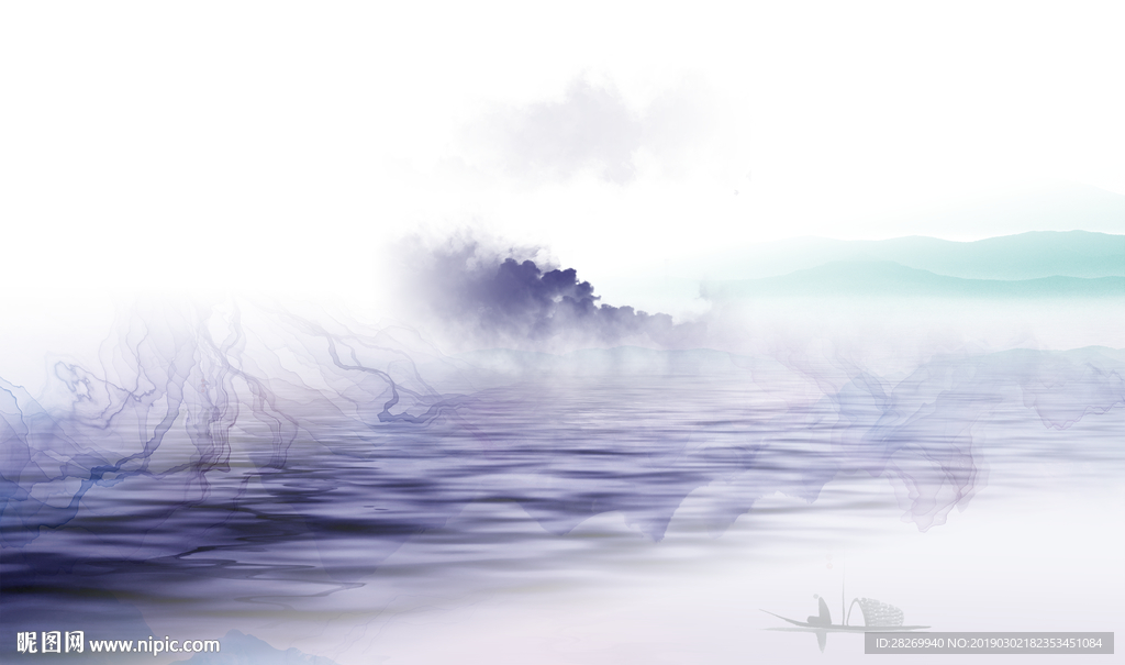 蓝色山水画
