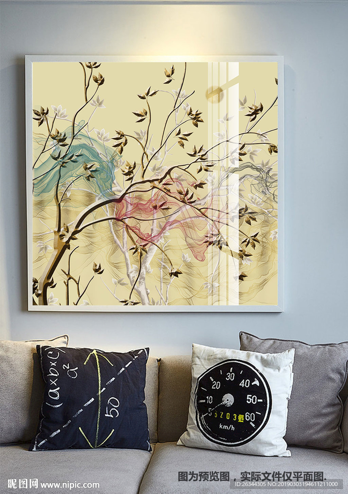 新中式花鸟花枝晶瓷画装饰画