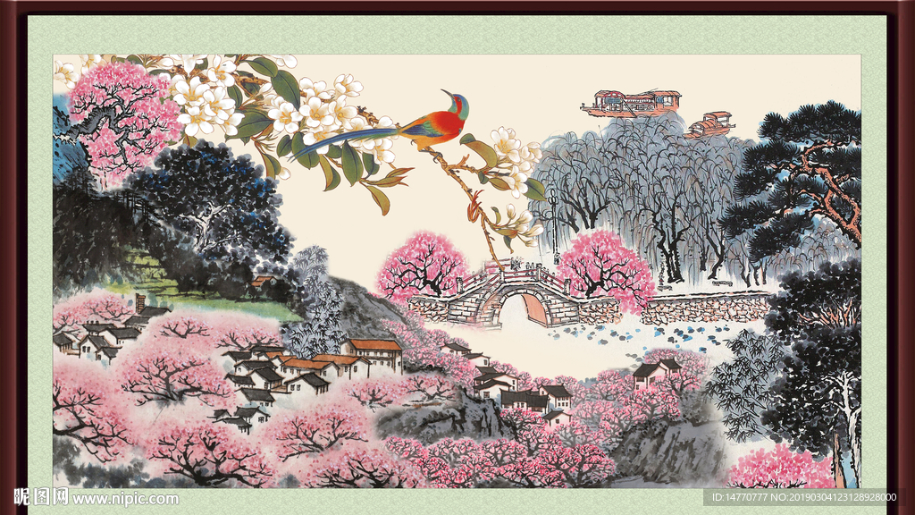 巨幅山水画 花鸟