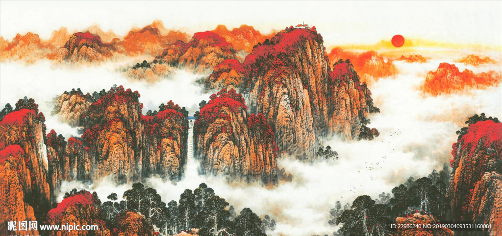 泰山日出巨幅高清山水国画