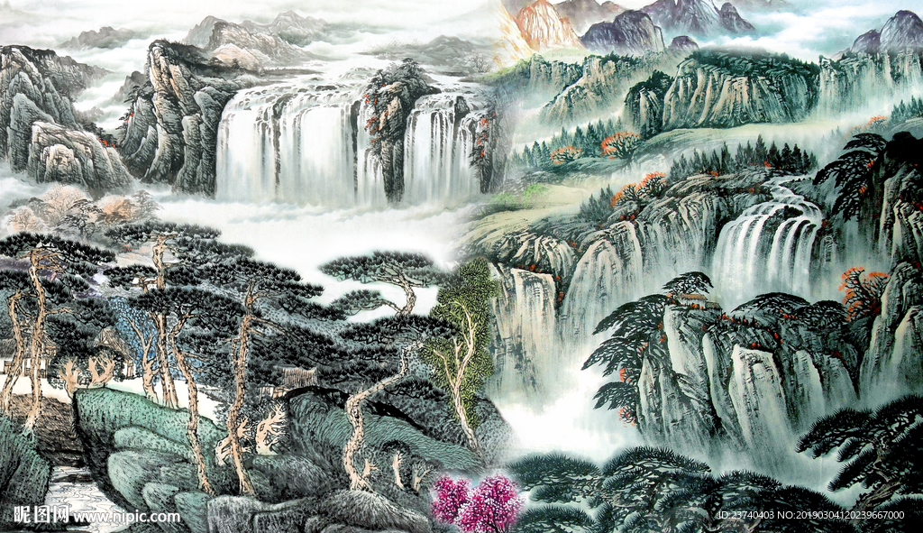 国画山水背景墙