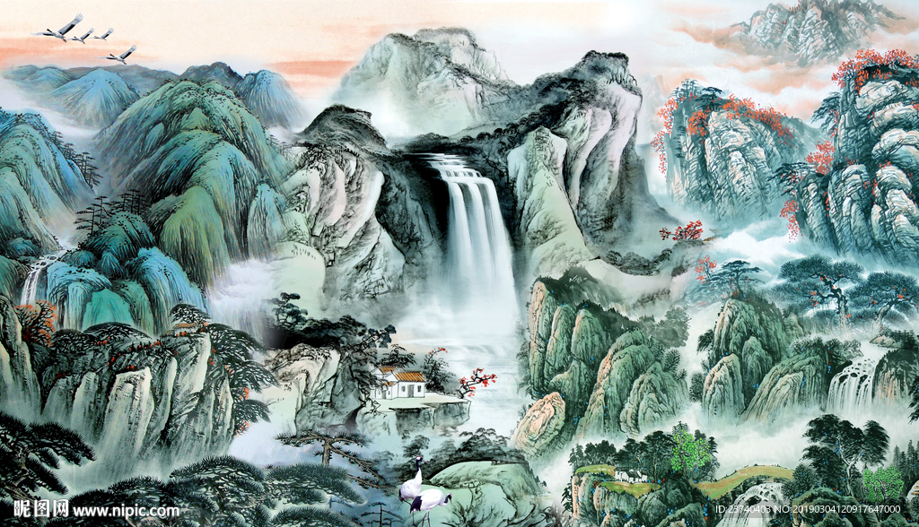 山水国画背景墙