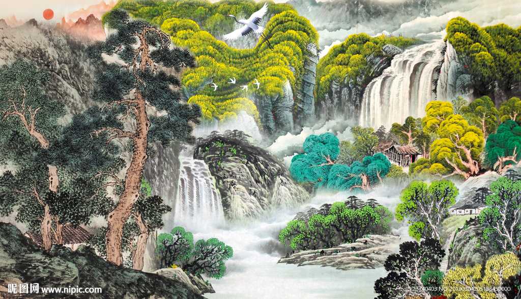 山水国画背景墙