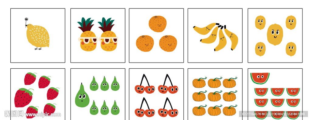 幼儿教学水果数字贴画打印