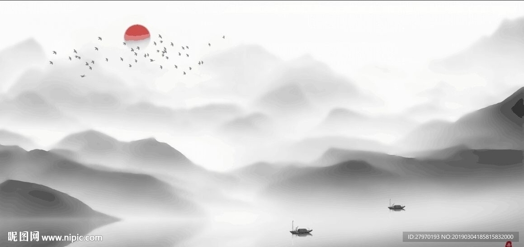 水墨山水壁画