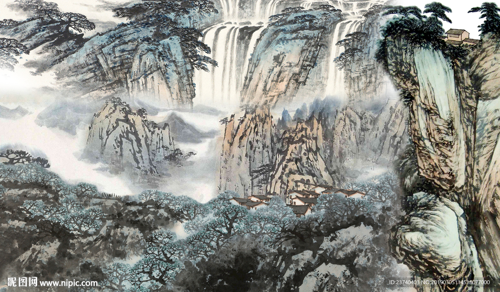 山水国画背景墙