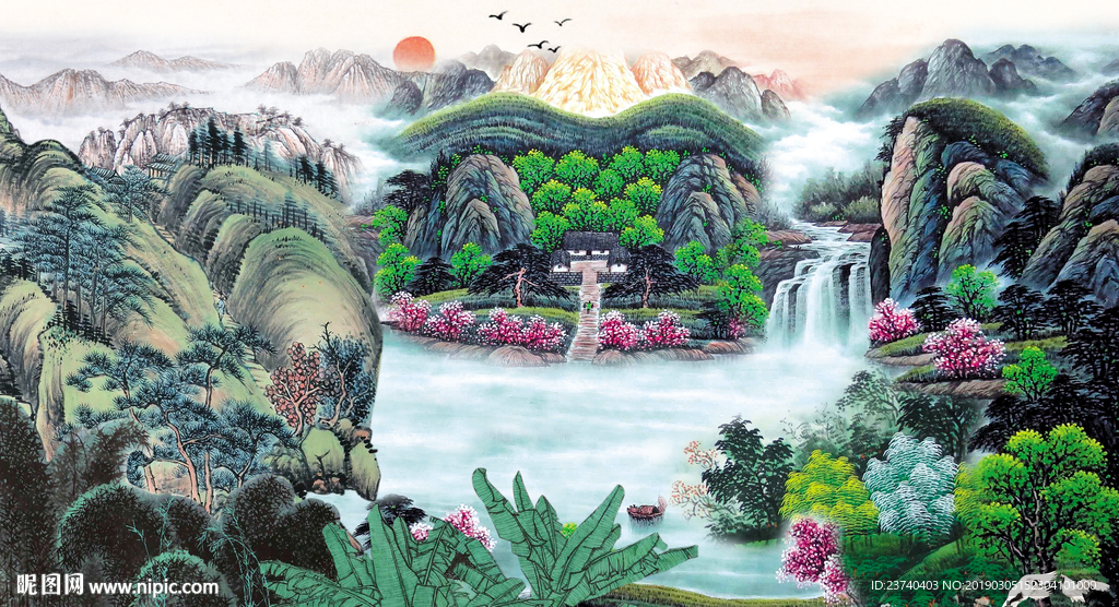 国画山水背景墙