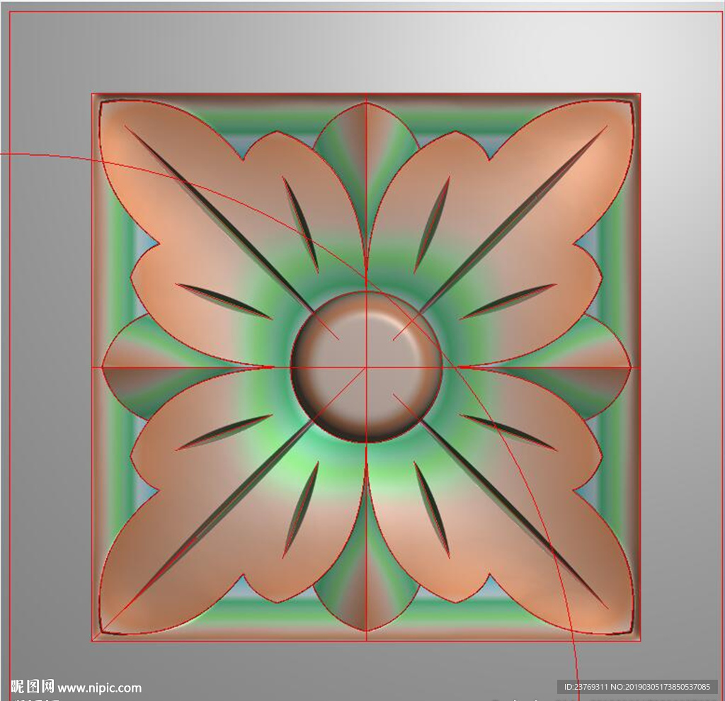 正方形洋花门花贴花精雕图灰度图