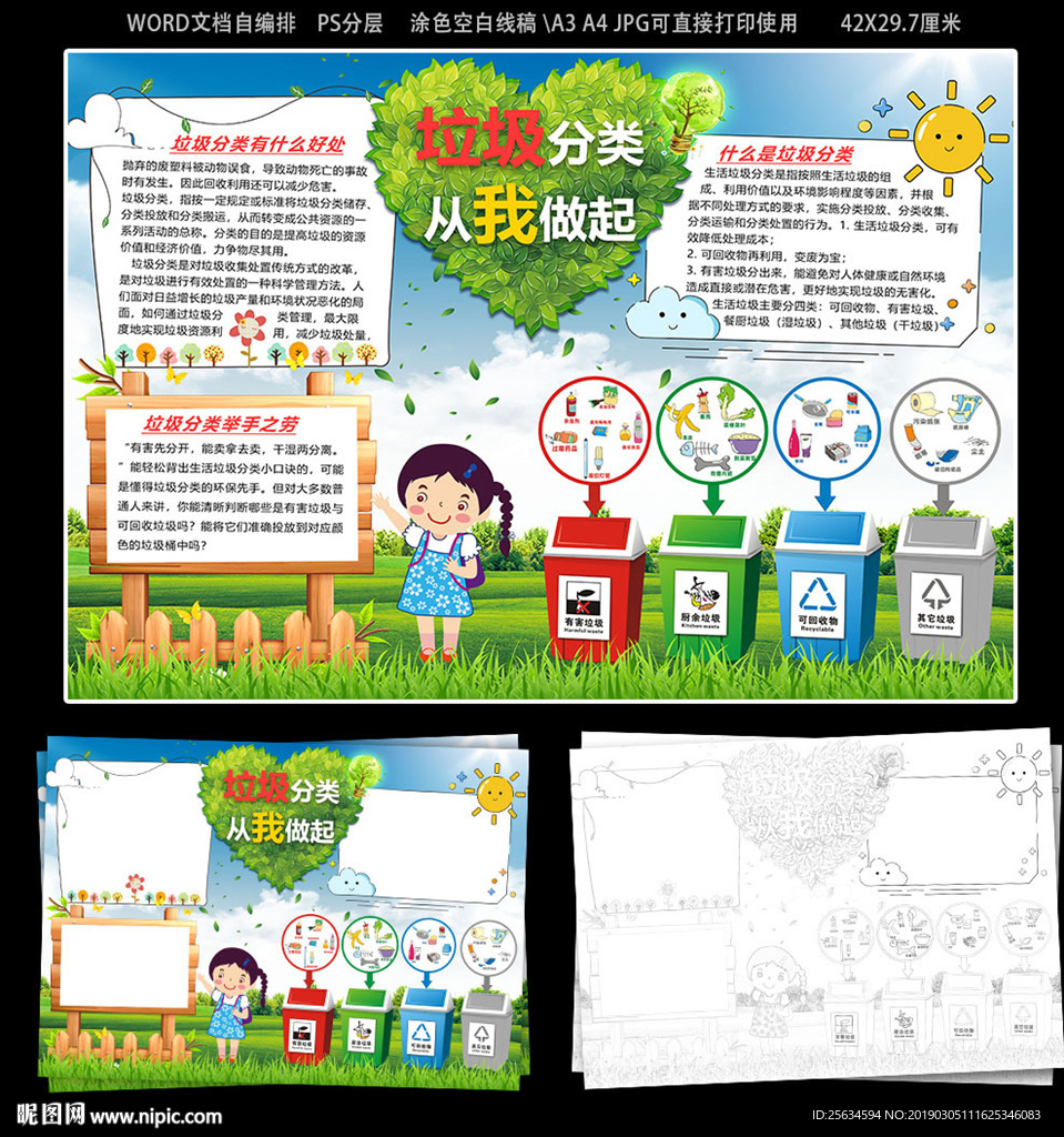 垃圾分类科普知识手抄报空白模板