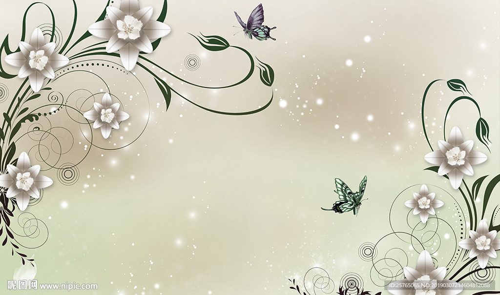 现代花卉蝴蝶电视背景墙