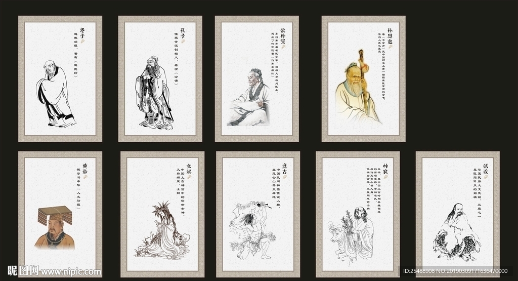 古人老子 孔子 张仲景立体挂画
