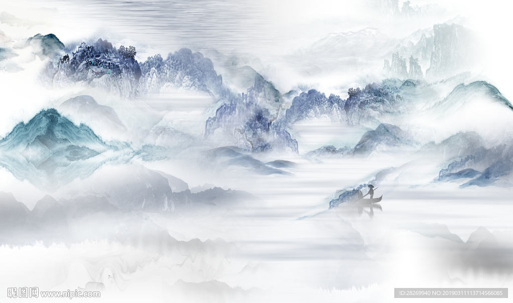中式水墨山