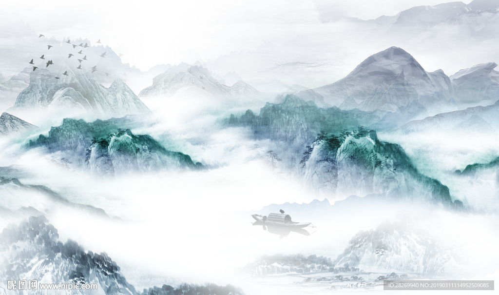 中式水墨山