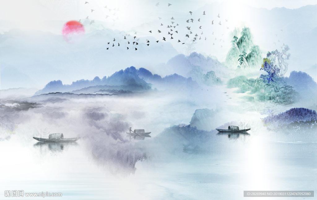 黑白山水画