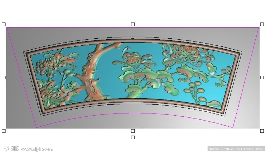 扇形菊花挂屏门花精雕图浮雕花草