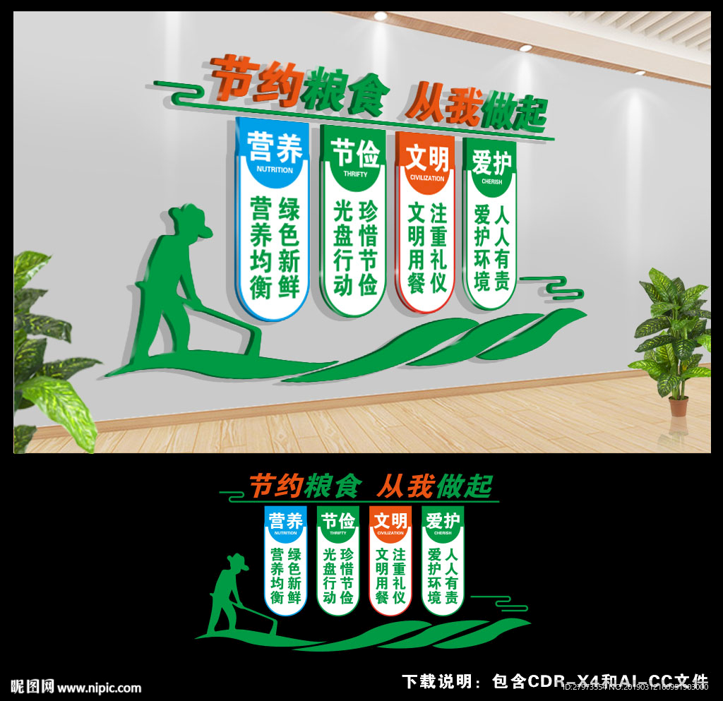 节约粮食食堂文化墙图片