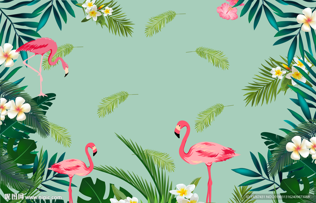 绿色清新北欧植物电视背景墙