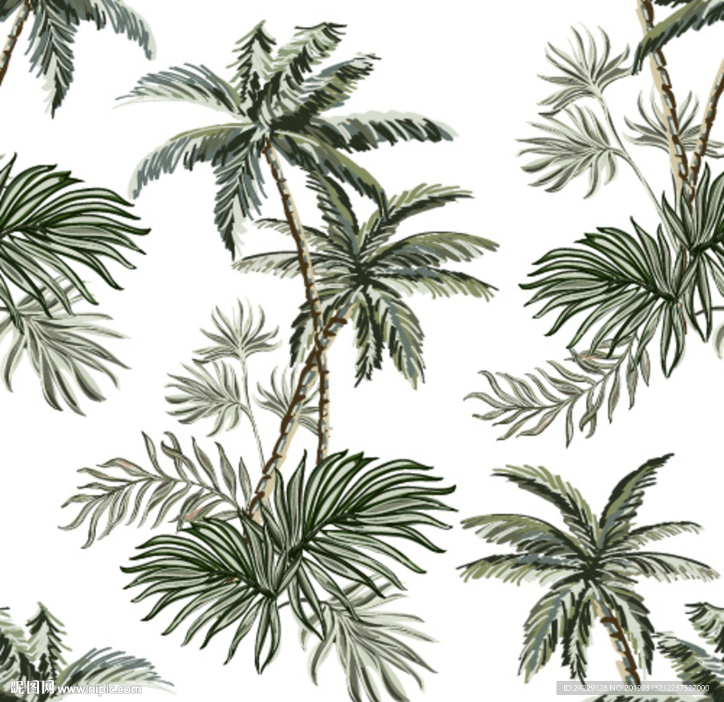 椰树无缝印花图案
