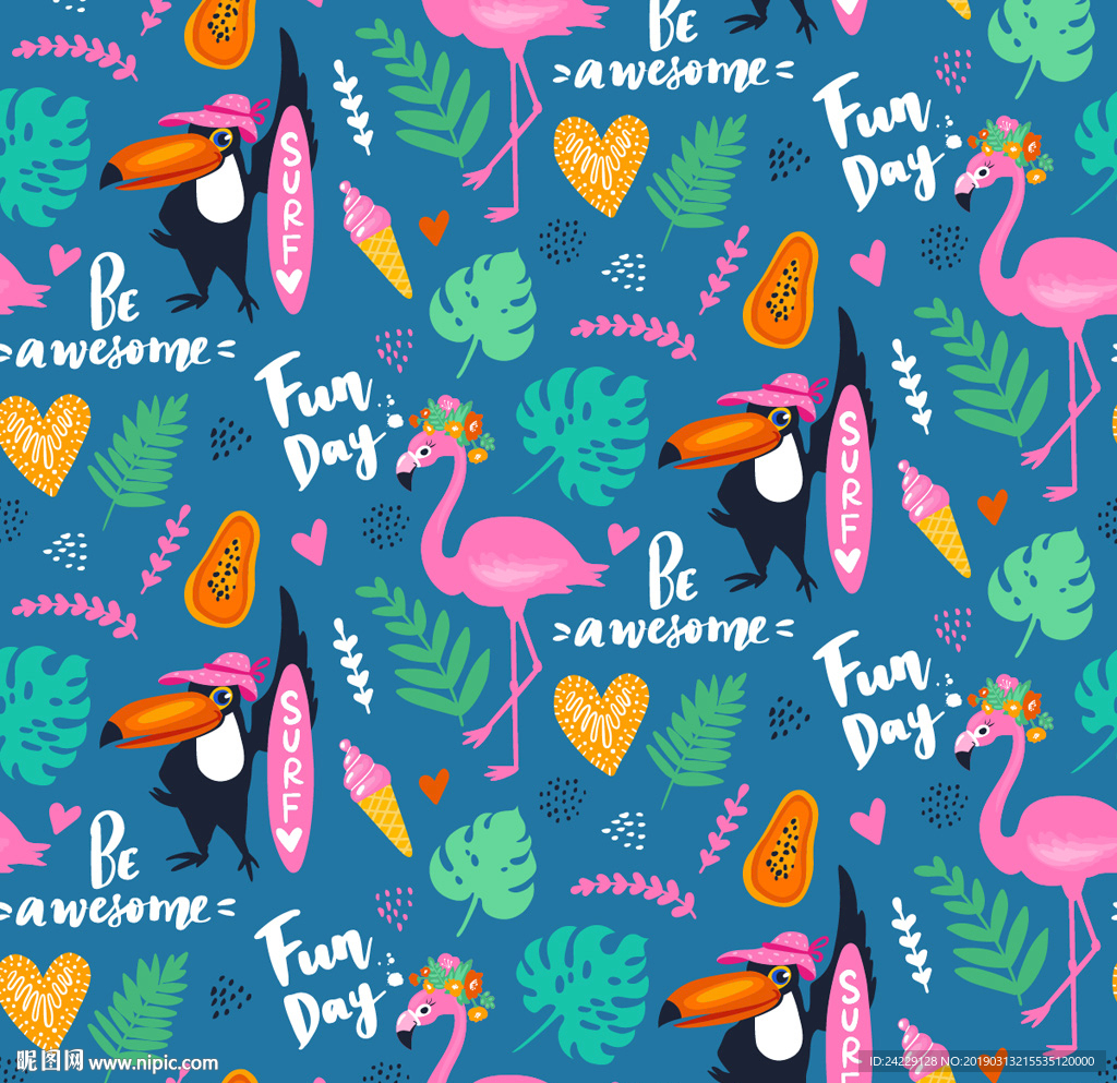 热带火烈鸟印花图案