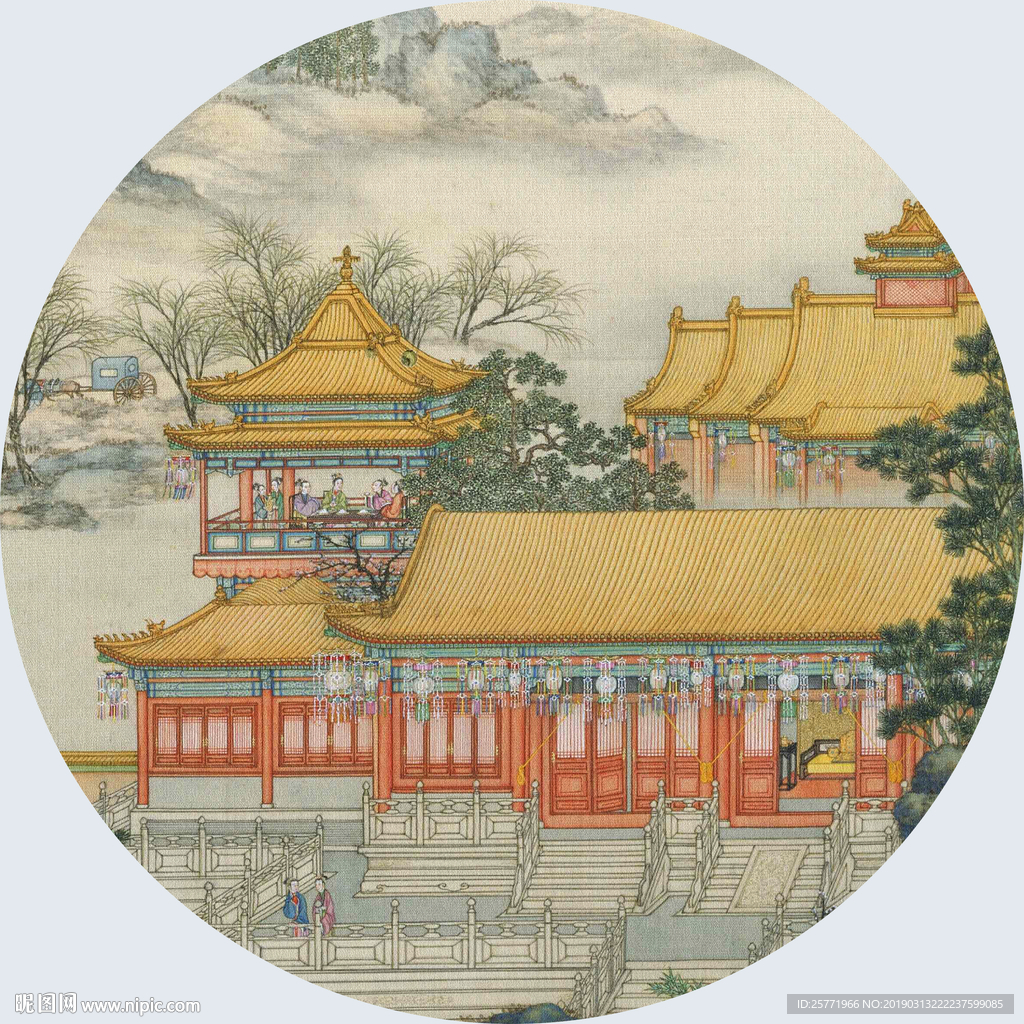 新中式山水画 圆形古典山水
