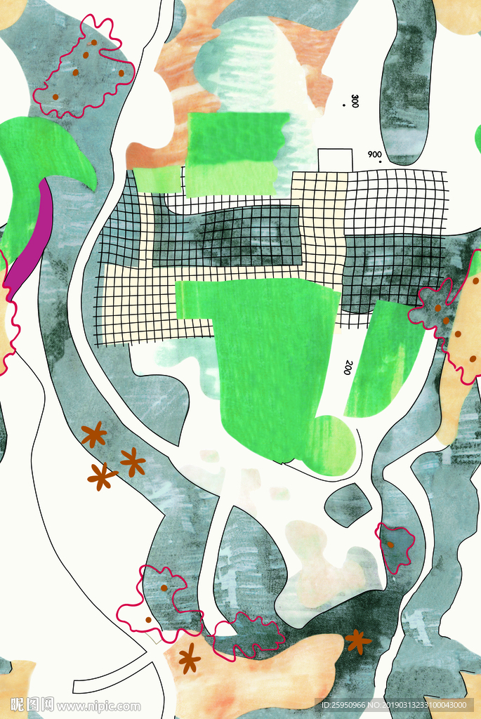 方格几何数码印花