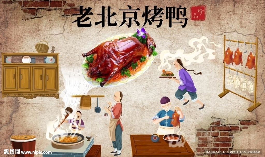 老北京烤鸭背景墙PSD模板下载