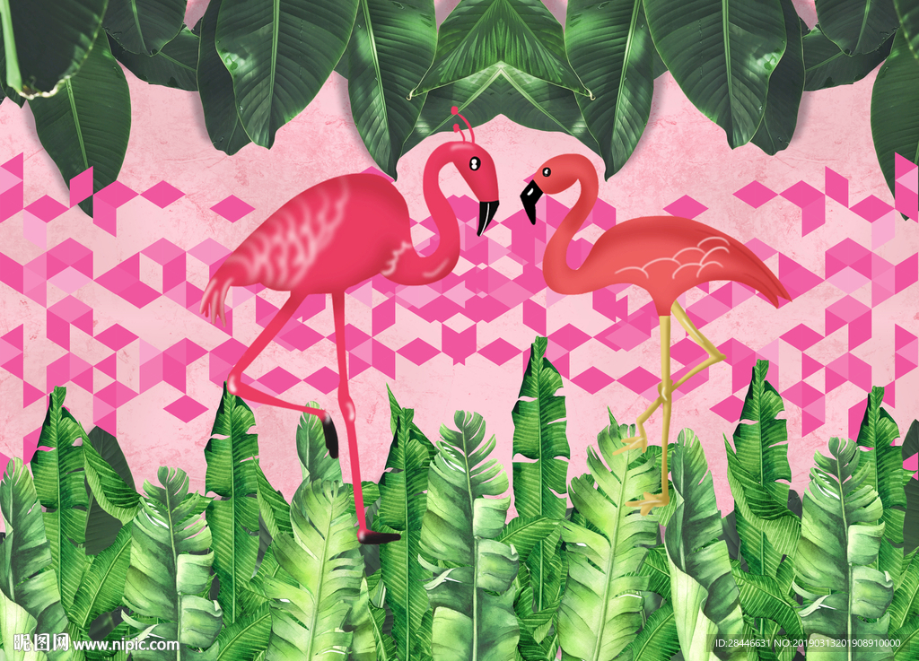 现代简约时尚北欧火烈鸟背景墙