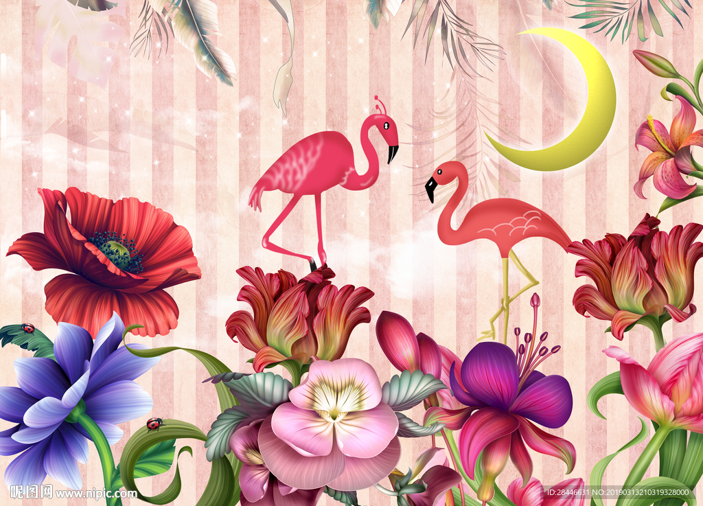 现代简约时尚北欧火烈鸟背景墙