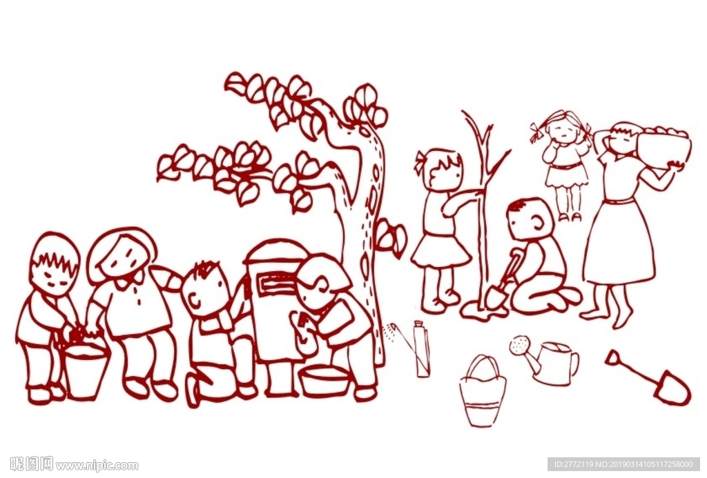 快乐植树节-手描图