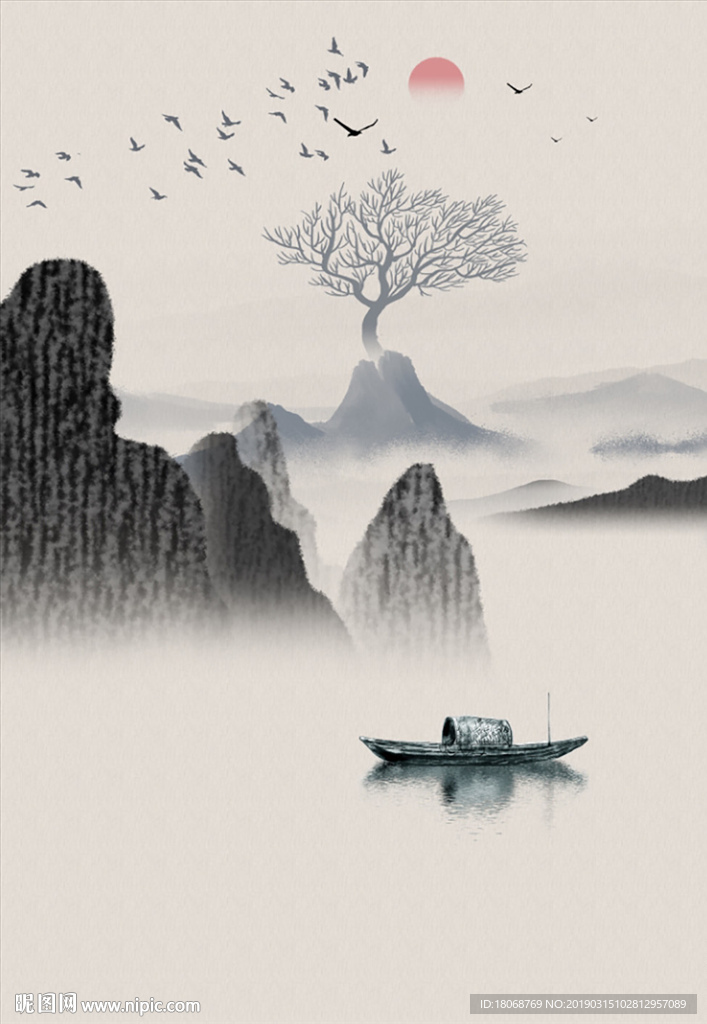 创意简约桂林山水小船抽象装饰画