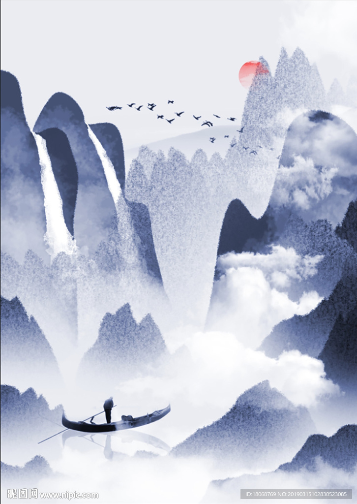 简约抽象桂林山水甲天下装饰画