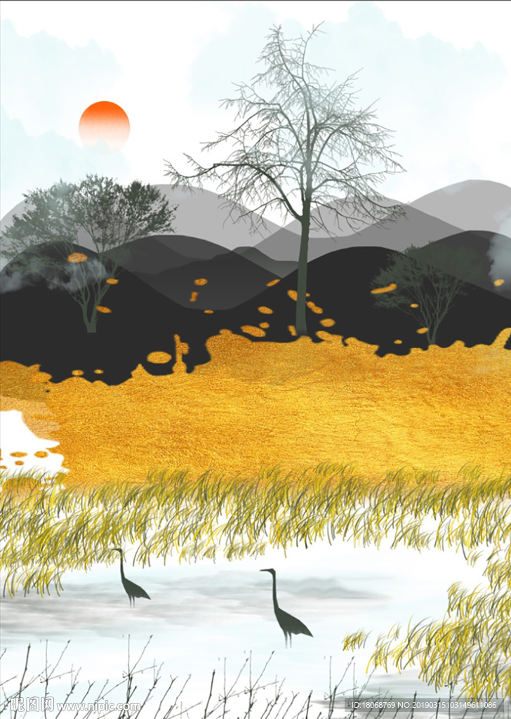抽象简约田园风光山水装饰画
