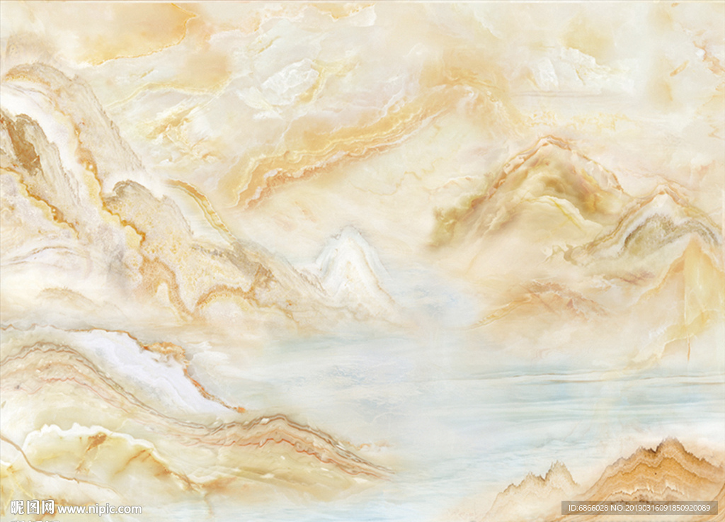 新中式大理石纹背景墙山水画