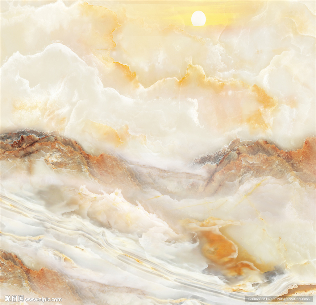 新中式大理石纹背景墙山水画