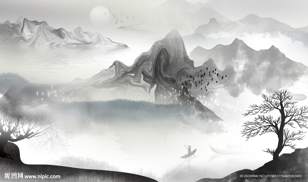 黑白山水画