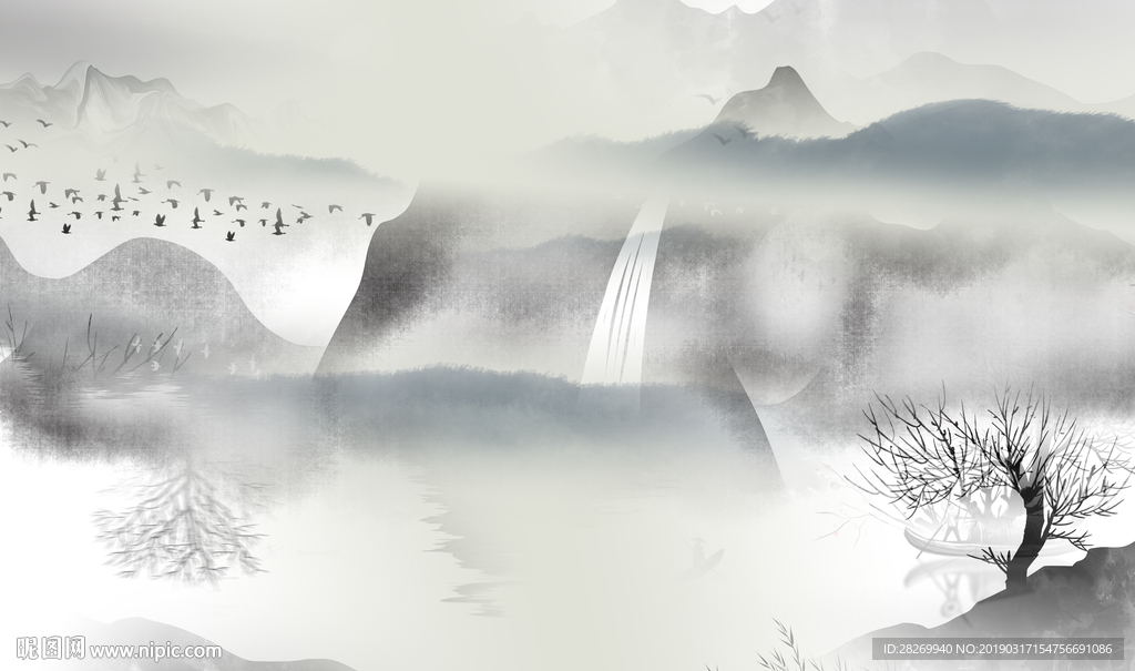 黑白山水画