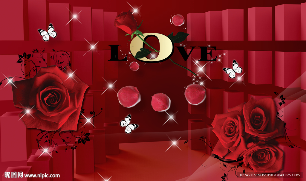 红玫瑰浪漫立体背景墙