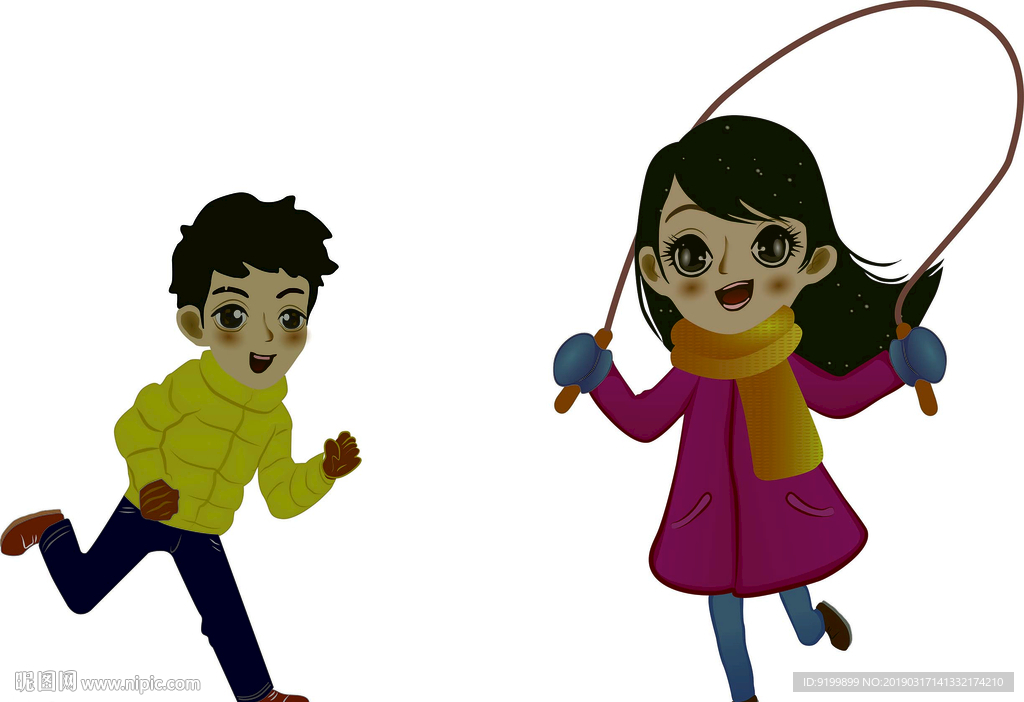 寒假生活 卡通男孩女孩