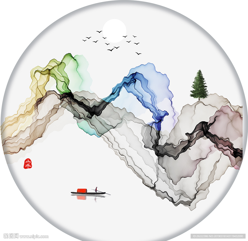 禅意山水抽象水墨山水新中式山水图片