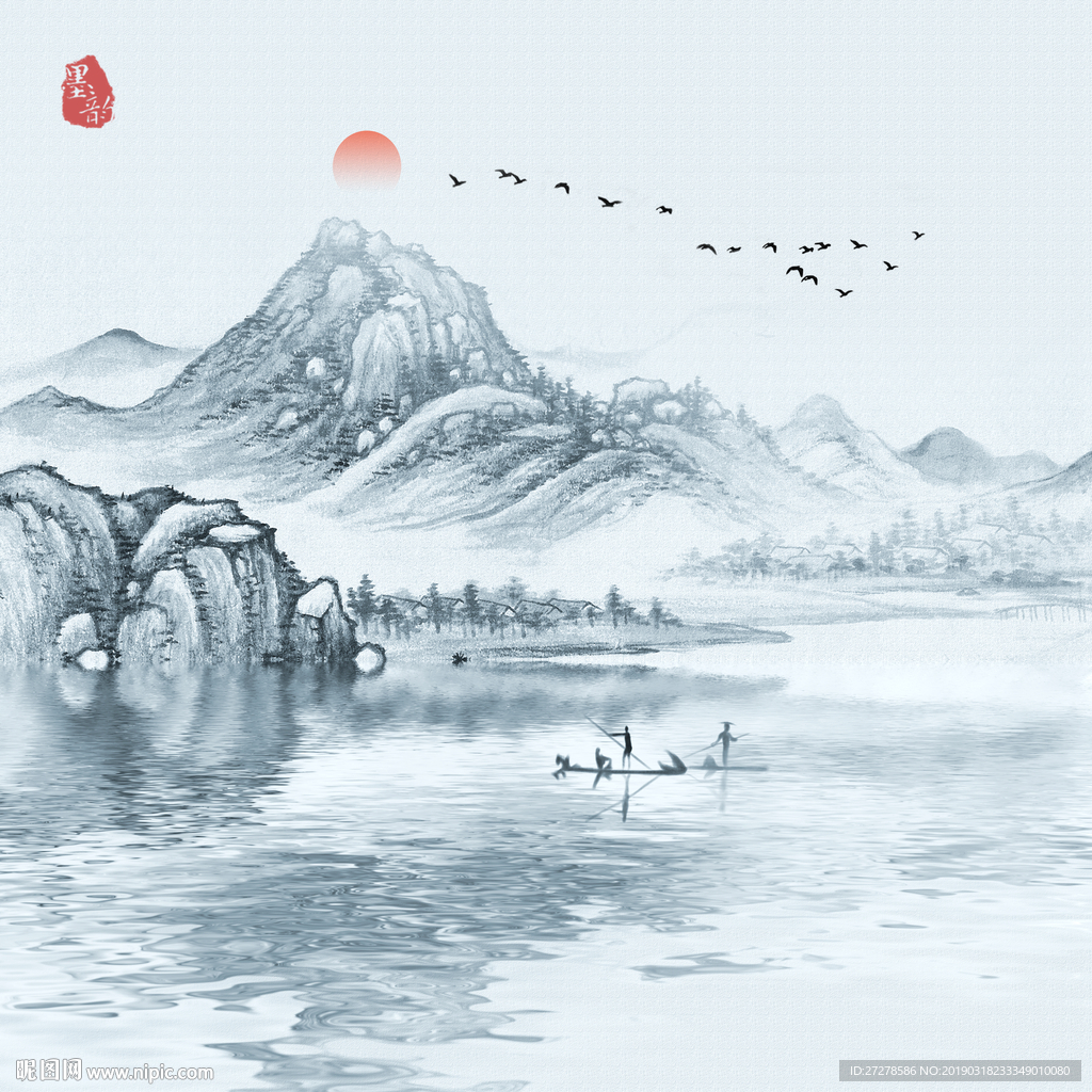 山水壁画 圆形壁画