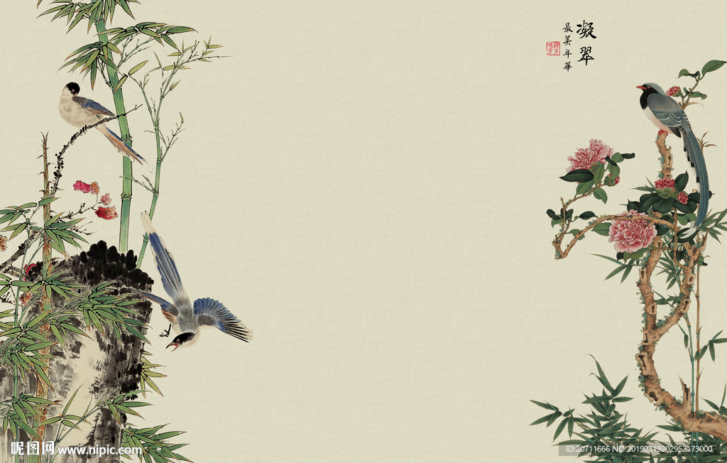 中式花鸟手绘工笔画
