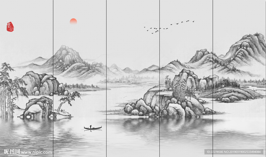 水墨山水壁画 大型山水壁画