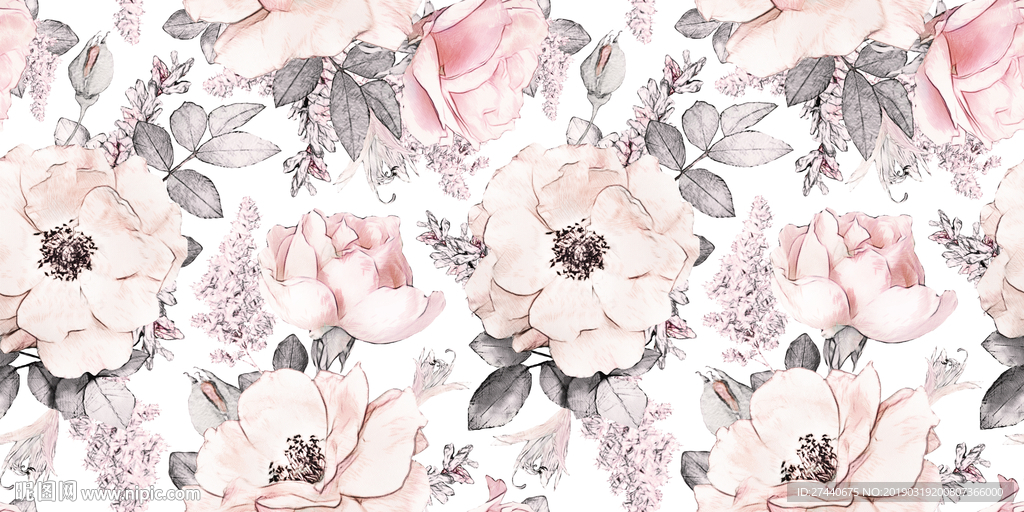手绘欧式花朵花纹左右无限扩展