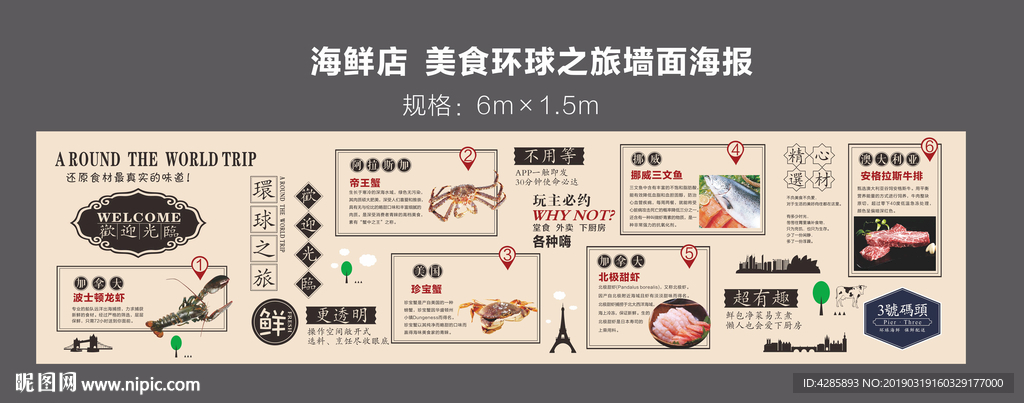 海鲜美食环球之旅墙面海报