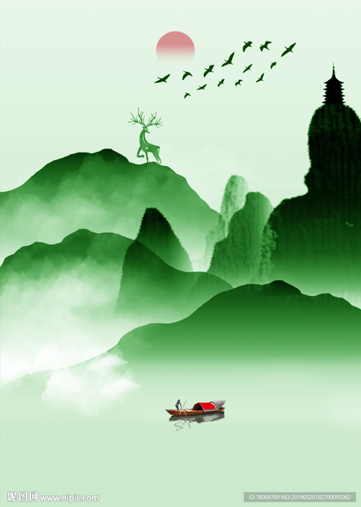 绿色春晓抽象风景装饰画